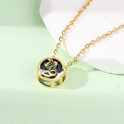 Brass Pave Cubic Zirconia Birth Stone Constellation Pendant Cable Chain Necklaces LS-NJEW-D334-01G-06-1