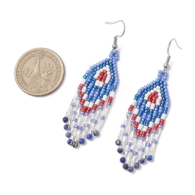 Natural Lapis Lazuli Rhombus Dangle Earrings EJEW-MZ00567-01-1