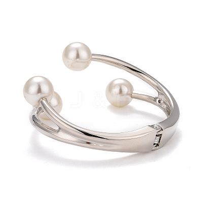Alloy Wire Wrap with Plastic Pearl Cuff Bangle LS-BJEW-K223-08P-1