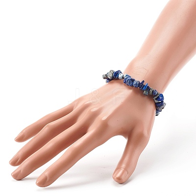 Natural Lapis Lazuli Chip Bead Stretch Bracelets for Children BJEW-JB06388-04-1