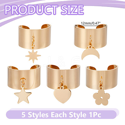 5Pcs 5 Styles Stainless Steel Adjustable Cuff Rings RJEW-AR0001-05-1