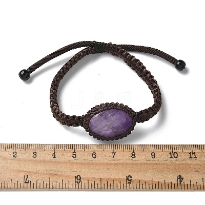 Adjustable Oval Natural Amethyst Braided Bead Bracelets BJEW-H626-02-15-1