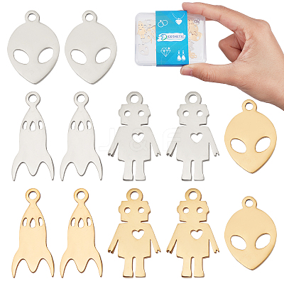 24Pcs 6 Style 201 Stainless Steel Laser Cut Pendants STAS-DC0008-58-1