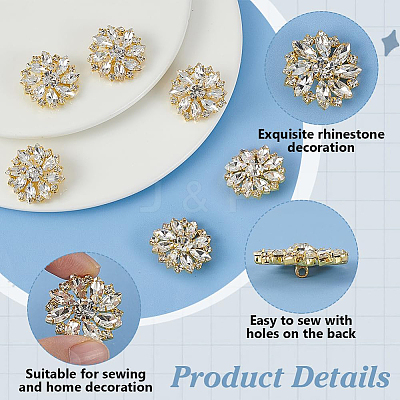6Pcs Alloy Rhinestone 1-Hole Shank Buttons BUTT-FG0001-42D-1