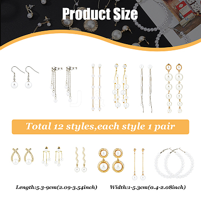 12 Pairs 12 Style Plastic Imitation Pearl Dangle Stud Earrings with Sterling Silver Pins EJEW-AN0003-20-1