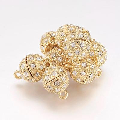 Alloy Rhinestone Magnetic Clasps with Loops RB-H116-3-G-1-1
