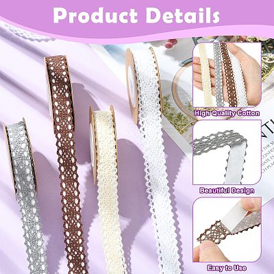 4 Rolls Self-adhesive Cotton Ribbons SRIB-CJ0001-03-1