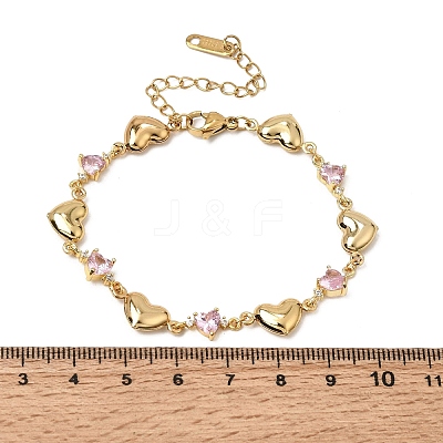 304 Stainless Steel Pave Pink Cubic Zirconia Heart Link Chain Bracelets SA-CBAF6AD-11G-1