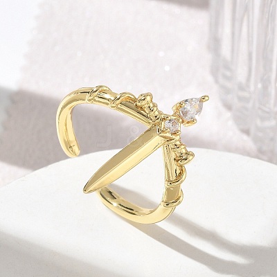 Brass Micro Pave Cubic Zirconia Cuff Open Rings CU-CBAEC29-05G-1