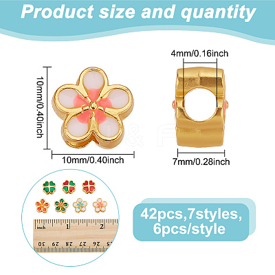 42Pcs 7 Styles Alloy Enamel European Beads ENAM-GO0001-17-1