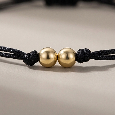 Adjustable Brass Round Bead Polyester Braided Cord Bracelets for Women ZQ0354-1-1