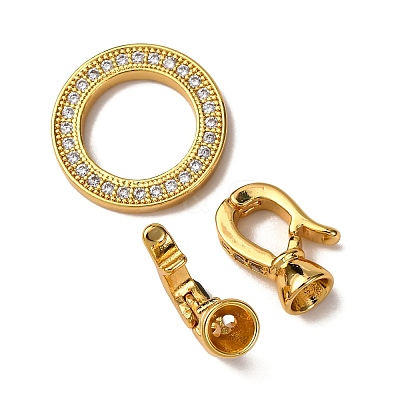 Ring Brass Micro Pave Clear Cubic Zirconia Fold Over Clasps KK-Z121-22G-02-1