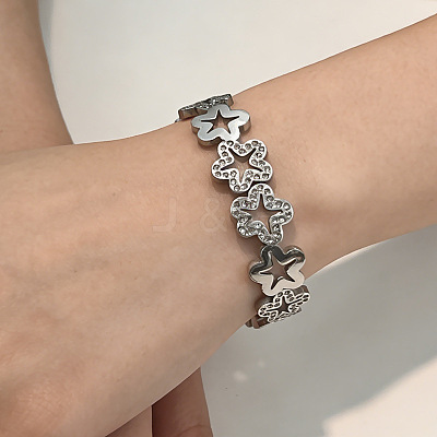 Hollow Flower 304 Stainless Steel Bangles for Women BJEW-A166-02P-1