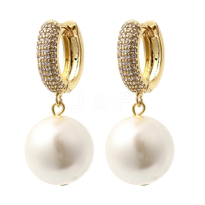 Round Brass Micro Pave Clear Cubic Zirconia Hoop Earrings EJEW-H180-01A-G-1