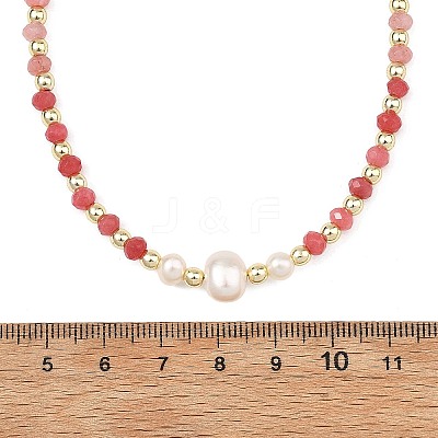 Gradient Color Gemstone & Natural Cultured Freshwater Pearl Beaded Necklaces NJEW-JN06316-02-1