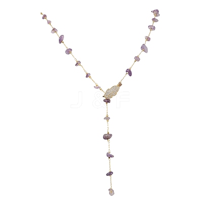 Natural Amethyst Chip Handmade Link Chain Necklaces NJEW-JN05811-01-1