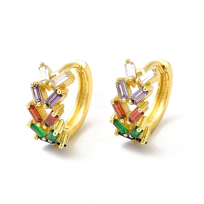 Cubic Zirconia Leaf Hoop Earrings EJEW-E270-16G-1