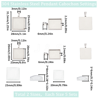 DIY Blank Square Dome Pendant Making Kit DIY-SC0023-03-1