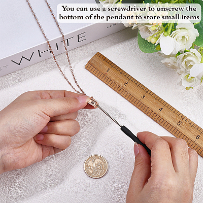 304 Stainless Steel with Clear Glass Rectangle Pendant Urn Ashes Necklaces for Women Men NJEW-WH0013-83RG-1