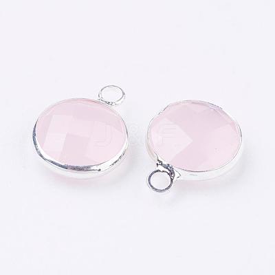 Silver Color Plated Brass Glass Flat Round Charms GLAA-M003-A-13S-1
