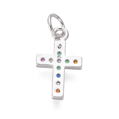Brass Micro Pave Cubic Zirconia Tiny Cross Charms ZIRC-I032-64P-1