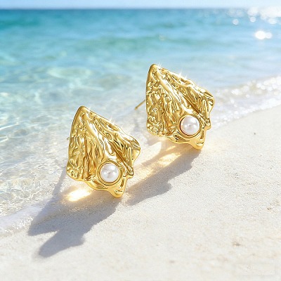 Ocean 304 Stainless Steel Stud Earrings EJEW-E614-01B-G-1