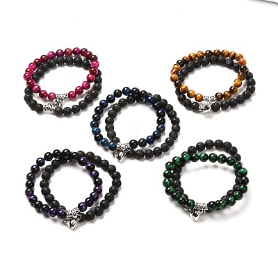 Heart Alloy Charm Stretch Bracelets Set for Couples BJEW-JB06740-1