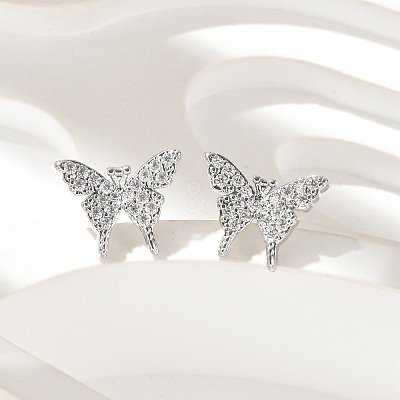 Brass Micro Pave Clear Cubic Zirconia Stud Earrings EJEW-A128-01P-1