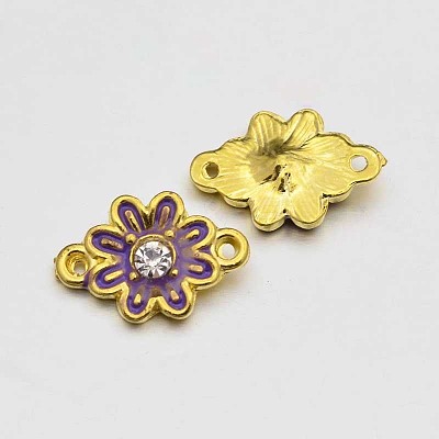 Golden Tone Alloy Rhinestone Enamel Flower Links connectors ENAM-J473-08G-1