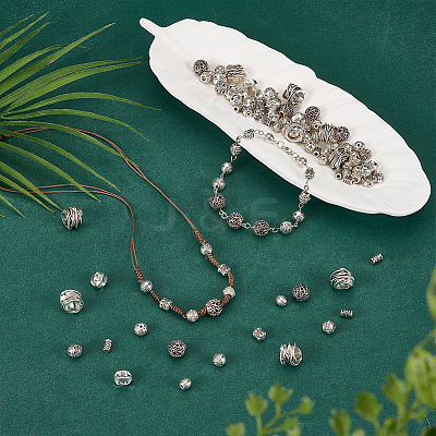100Pcs 10 Styles Tibetan Silver Beads FIND-FG0003-84-1