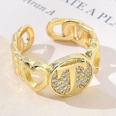 Brass Micro Pave Clear Cubic Zirconia Open Cuff Rings for Women RJEW-K289-02G-T-1