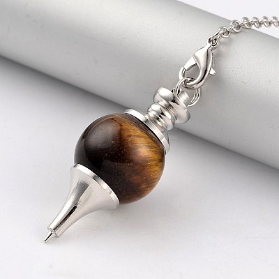 Natural Tiger Eye Sphere Dowsing Pendulums BJEW-E292-A09-1
