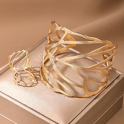 Hollow Out Leaf Alloy Cuff Bangles & Cuff Rings Sets FS-WG00ED8-01-1