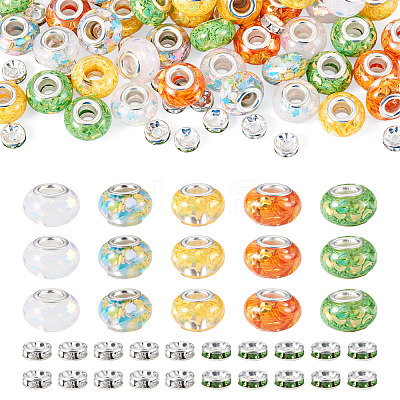50Pcs 5 Colors Transparent Resin Rondelle European Beads RESI-TA0005-63A-1