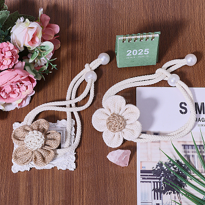 4pcs 2 Colors Linen & ABS Plastic Flower Curtain Tiebacks AJEW-GL0002-84-1