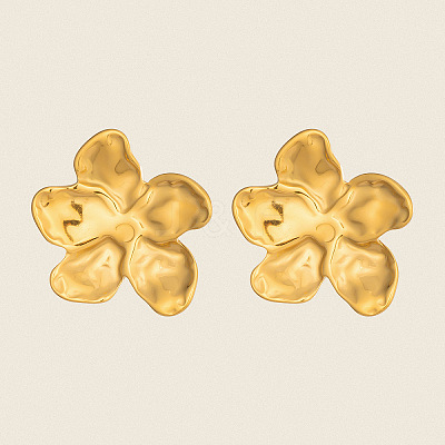304 Stainless Steel Textured Flower Stud Earrings for Women QT8325-1-1