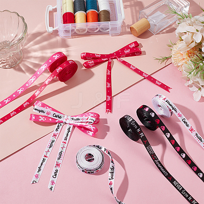 6 Rolls 6 Styles Ribbon Theme Polyester Ribbon/Heart/Word Printed Ribbon OCOR-PH0005-32-1