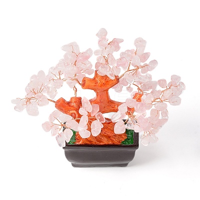 Natural Rose QuartzChips Money Tree Bonsai Display Decorations DJEW-B007-08F-1