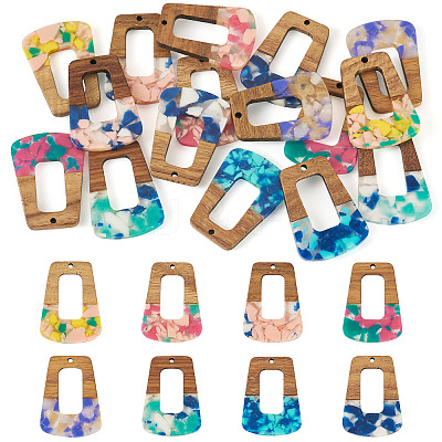 16Pcs 8 Colors Resin and Walnut Pendants FIND-TA0006-48-1