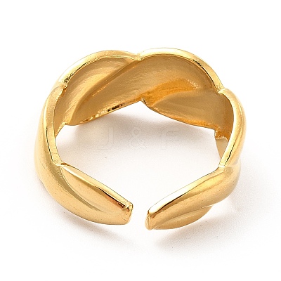 Ion Plating(IP) 304 Stainless Steel Twist Rope Open Cuff Ring for Women RJEW-F131-17G-1