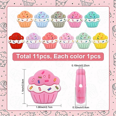11Pcs 11 Colors Ice Cream Silicone Focal Beads SIL-YW0003-63-1
