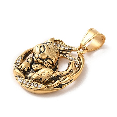 316L Stainless Steel Tibetan Style Rhinestone Pendants STAS-D096-01B-AG-1