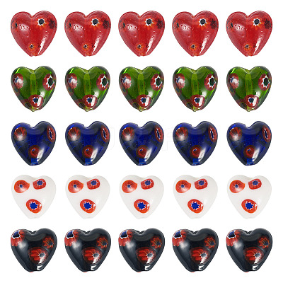 20Pcs 5 Colors Handmade Millefiori Glass Beads LAMP-CW0001-10-1