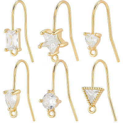 24Pcs 6 Styles Brass Micro Pave Clear Cubic Zirconia Earring Hooks EJEW-BBC0002-16-1