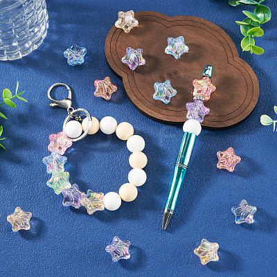 100Pcs UV Plating Transparent Acrylic Beads OACR-TA0005-08-1