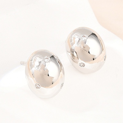 Oval Brass Micro Pave Cubic Zirconia Stud Earrings EJEW-Z164-17P-01-1