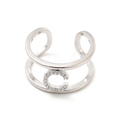 Clear Cubic Zirconia Initial Letter Open Cuff Ring RJEW-A012-01P-C-1