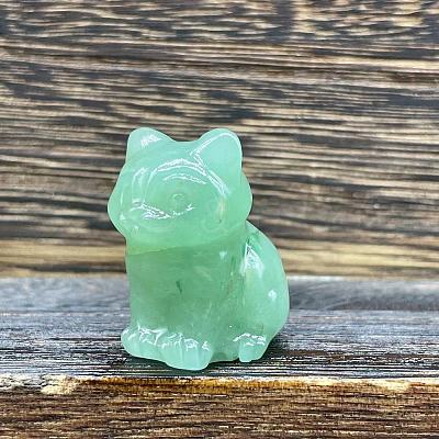 Natural Green Aventurine Carved Healing Cat Figurines WG60889-01-1