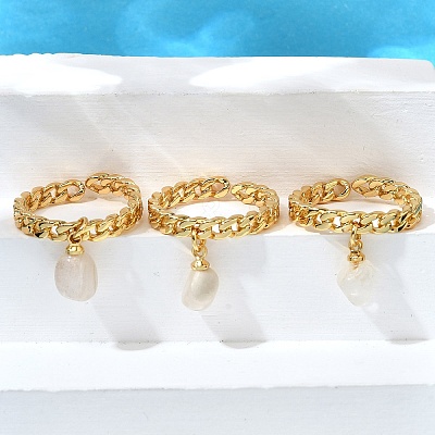 Brass Curb Chain Cuff Rings for Women RJEW-Z085-03G-01-1