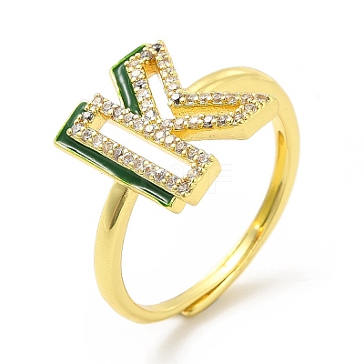 Mixed Color Enamel Initial Letter Adjustable Ring with Clear Cubic Zirconia RJEW-P045-01G-K-1